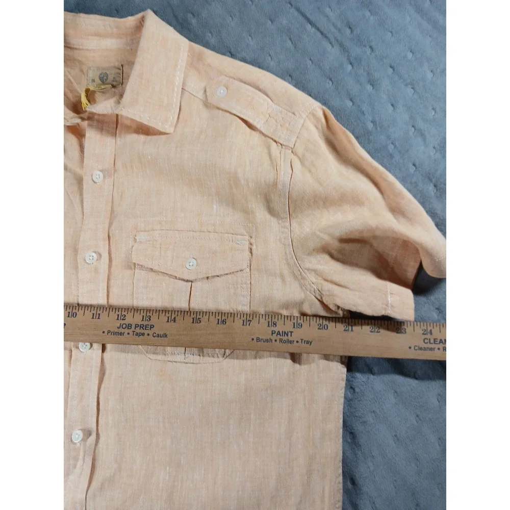 Trevero Mens Short Sleeve Linen Blend Button Down Shirt Peach Orange Size III L